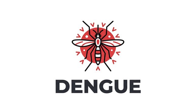 Dengue mosquito illustration with red circular pattern for disease warning