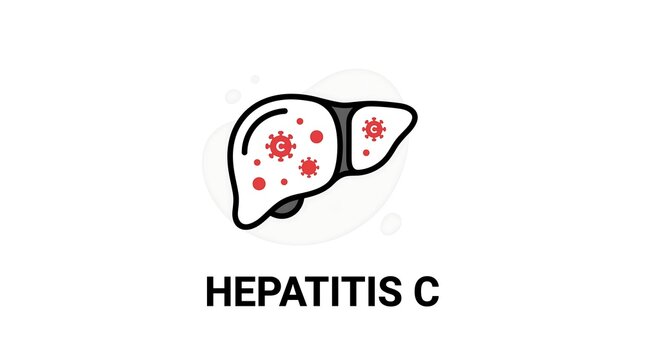 Hepatitis C virus attacking liver icon with red virus symbols