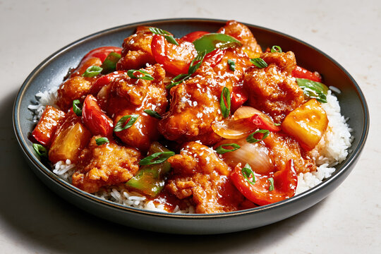 Sweet and Sour Chicken with Rice &ndash; AI Generative