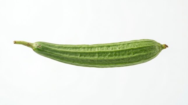 Fresh Organic Ridged Gourd Isolated on White Background, Whole Long Green Angled Luffa Vegetable for Cooking