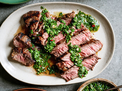 Grilled Steak with Green Herb Sauce &ndash; AI Generative