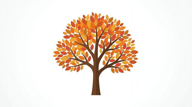 Beautiful Autumn Tree Illustration with Vibrant Orange and Red Leaves Isolated on a Clean White Background