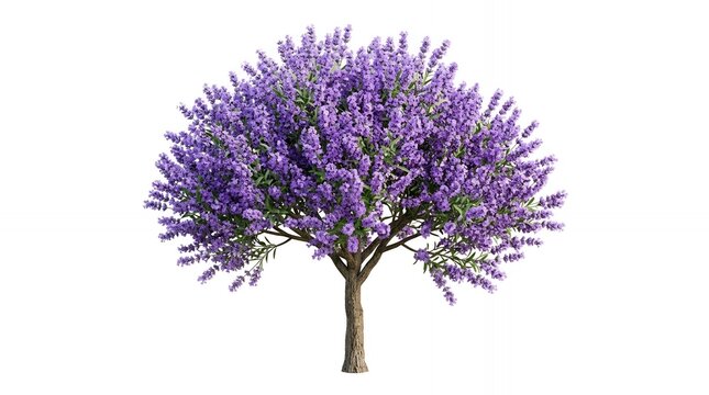 Beautiful Blooming Purple Lavender Tree with Vibrant Flowers Isolated on White Background for Nature Design