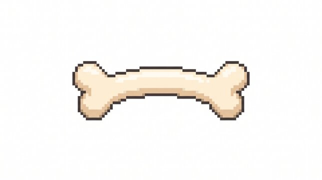 Pixel art dog bone illustration with a simple beige color palette and dark outline on a white background