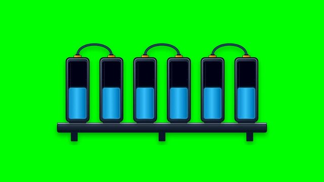 Interconnected Battery Cells Storage Rack Isolated on Chroma Key Green Screen Perfect for Clean Energy Videos and Power Storage Motion Graphics