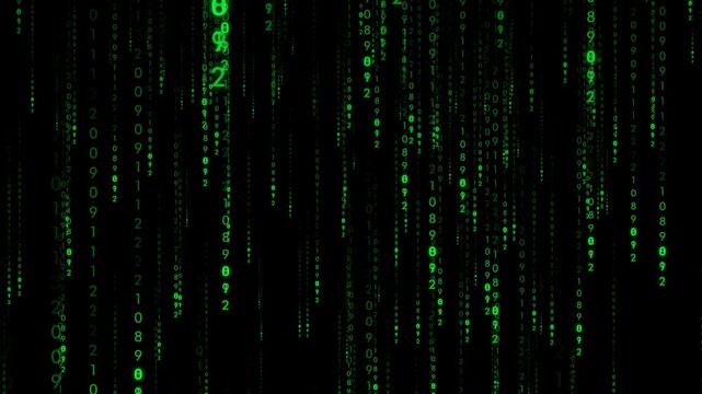 Coding animation with falling numbers. Full HD. 4K