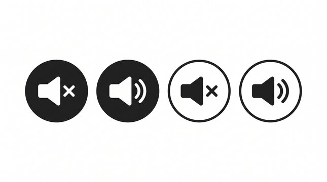 Speaker volume control mute and sound on icons set vector illustration for mobile app user interface.