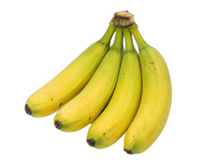 Vibrant bunch of ripe yellow bananas with slight green tips, captured with bright studio lighting on a clean white background © no one