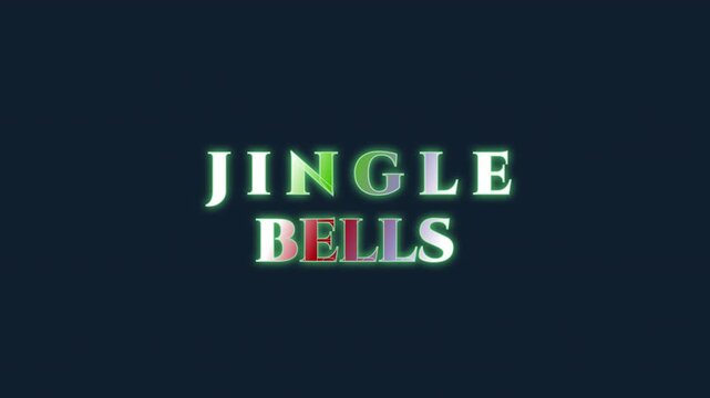 Jingle Bells text animation with glowing colorful letters on dark