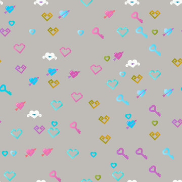Seamless pattern of hearts and keys