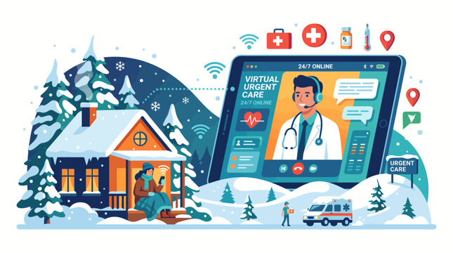 Virtual urgent care doctor consultation for patient at winter home