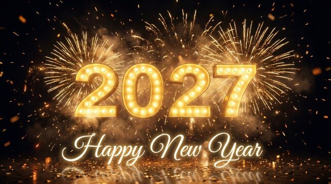 Happy new year 2027 celebration with golden fireworks