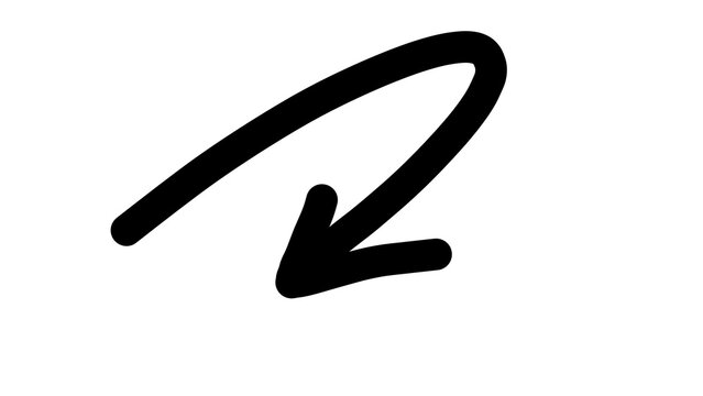 Curved loop arrow pointing down png transparent. Hand drawn curved back line pointer. Black marker return directional arrow vector. Swirl downward doodle icon isolated