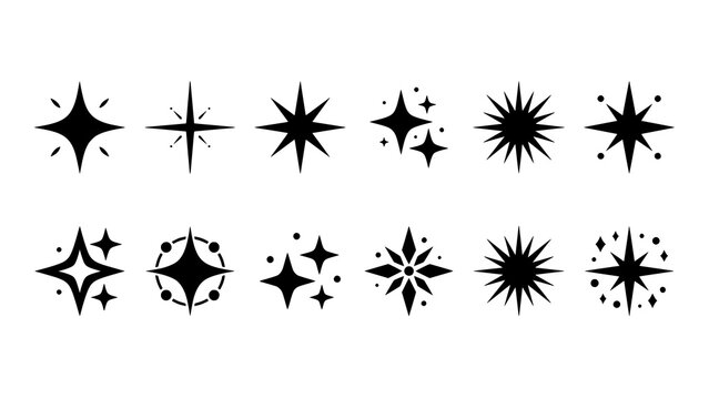 Collection of various star shapes and twinkle design elements for graphic projects with graphics