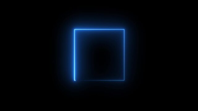 glowing neon light. square frame royal blue color animation neon light on black background.