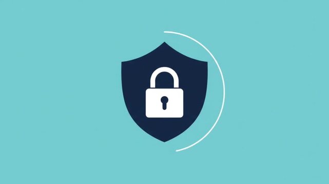 Cybersecurity shield and padlock locking to represent data protection