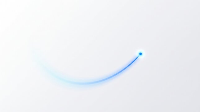 Minimalist blue glowing arc trail on white background representing progress and data flow, ideal for technology presentations, corporate websites, and modern brand design