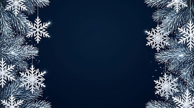 A stunning winter wonderland backdrop with delicate snowflakes and a dark navy hue