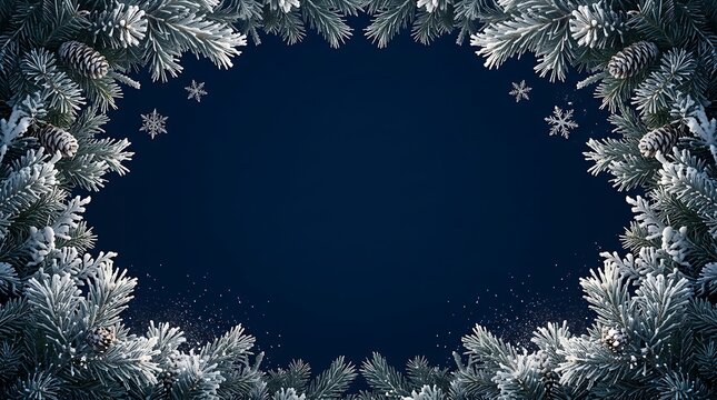 A stunning winter wonderland scene with delicate snowflakes and a dark blue backdrop