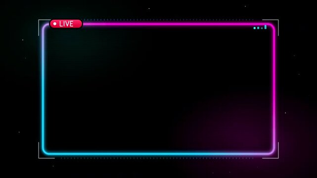 Neon live stream camera viewfinder frame overlay animation loop for broadcasts and social media videos