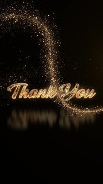 Polished gold Thank You message framed particle trails rich space. appreciation customer acknowledgments, wedding guest thanks corporate event finales, pairing decorative lettering festive sparkle.