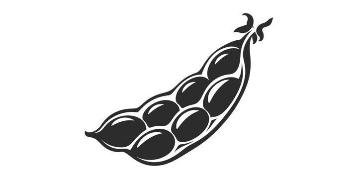 Green Pea Pod Silhouette Vector Illustration Fresh Legume Vegetable Botanical Food Design.