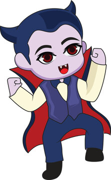 Cute chibi vampire with dancing pose after Halloween Party 