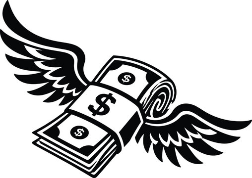 Flying Money Banknotes with Wings Vector Illustration Financial Freedom Wealth Success Symbol.