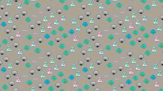 Cute cartoon animals and seashells pattern