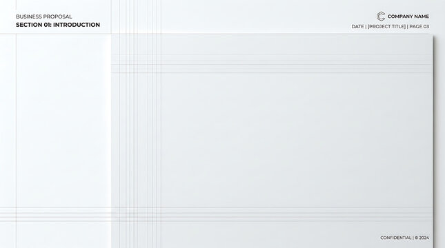 Minimalist business proposal document template with grid layout