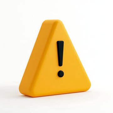 3 d rendered yellow triangular warning sign with a black exclamation mark symbol, isolated on a plain white background