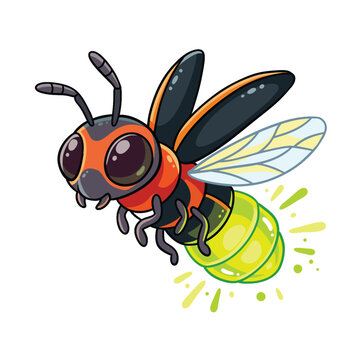 Cute glowing red firefly bug cartoon character vector illustration