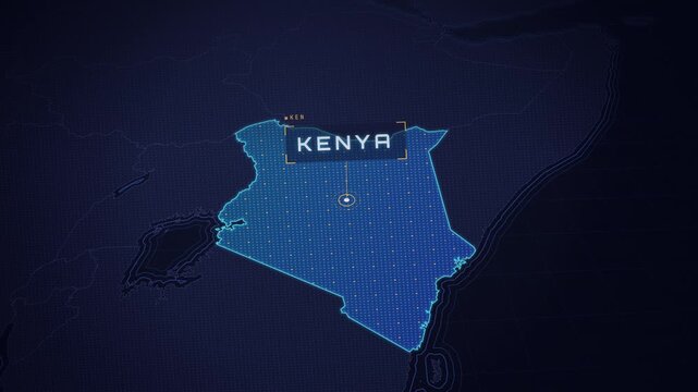 Digital map of Kenya in East Africa highlighting the country as a travel and geography destination.