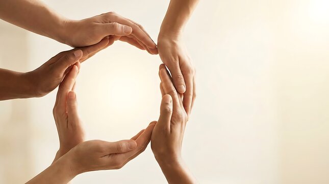 Diverse hands forming a circle representing unity and teamwork
