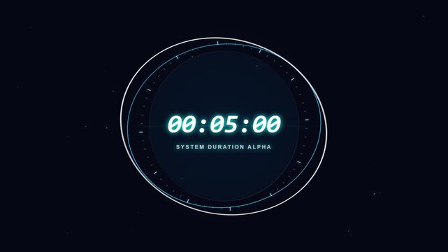 Glowing digital circular countdown timer interface on dark background