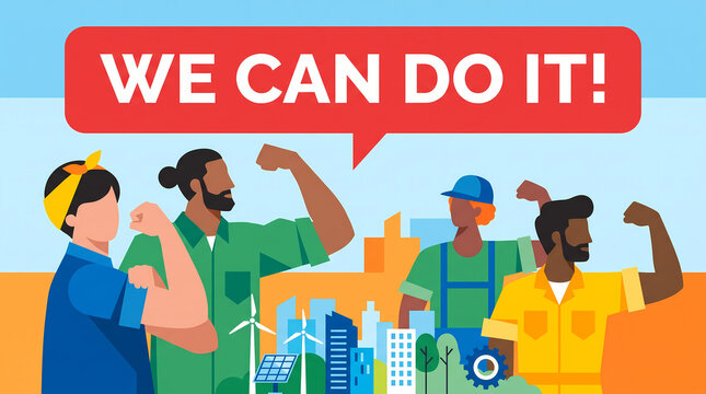 modern vector illustration we can do it poster empowering teamwork motivation success business achievement graphic design