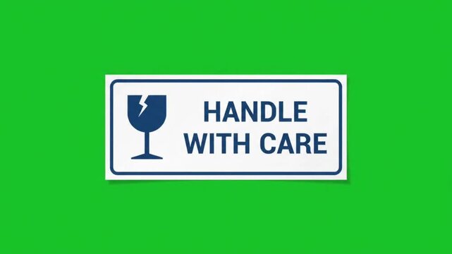 Handle With Care Shipping Label Animation on Green Screen for Logistics