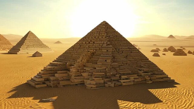 Great pyramid of giza gradually appearing in the desert