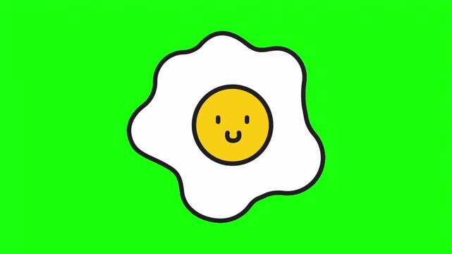 Cute fried egg with happy smiling face vector illustration isolated on green screen.