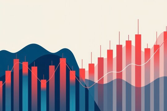Financial graph with candlestick charts and line trend analysis for investment education background