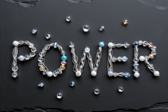 Beaded wire letters spelling promotion on dark background with copy space