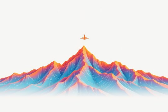 Digital Mountain Range with Abstract Prism Style for Knowledge and Technology on White Background