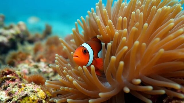 Clownfish in Anemone Underwater