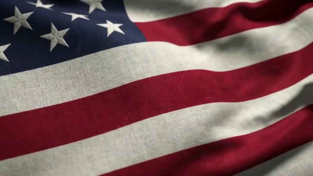 Close-up of the USA national flag waving in the wind. 