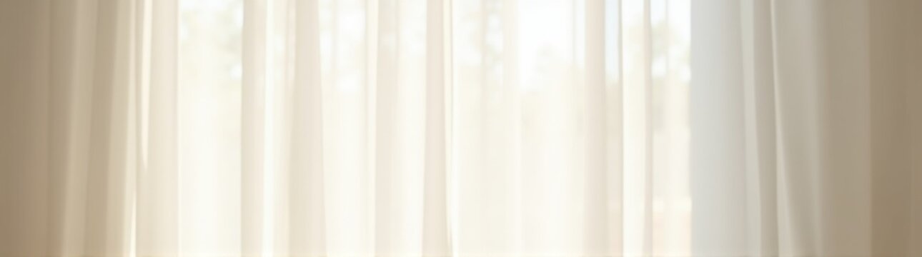 F white draped curtain with soft sunlight filtering through in clean minimal room