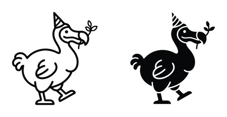 Dodo bird in party hat with branch for logo © Jamila