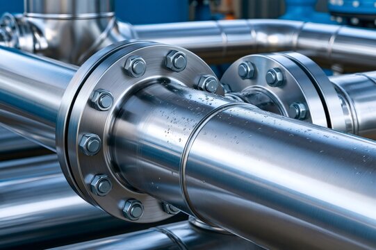 Stainless steel industrial pipes with bolted flanges