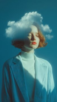 Woman with a cloud in her head creative portrait