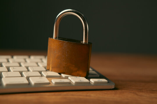 Padlock on a computer keyboard. Internet security and data protection concept.