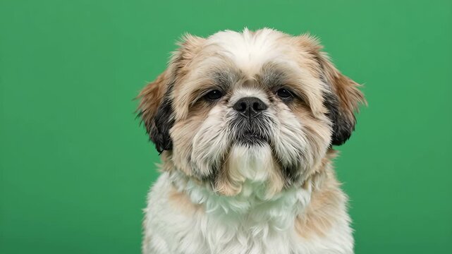 Cute Shih Tzu with Expressive Features Against Green Background